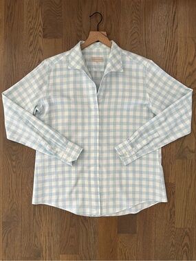 Sarah Alexandra Cotton Cashmere Flannel Gingham Signature Shirt Blue & White L